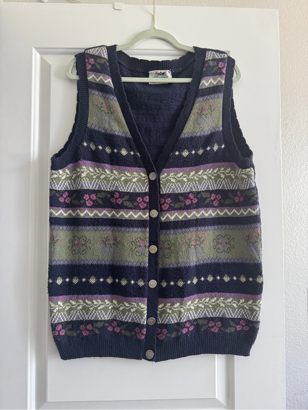 Northern Reflections Women's Large Vintage Floral Knit Cardigan Sweater Vest